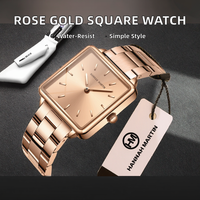 Montre à quartz pour femme Martin Luxury, cadran carré en or rose, bracelet en acier inoxydable, mouvement SEIKO, résistante à l'eau