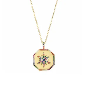 Gemnel <span class=keywords><strong>925</strong></span> <span class=keywords><strong>argento</strong></span> placcato 14k oro <span class=keywords><strong>grammo</strong></span> prezzo arcobaleno quadrato di colore coin pendente di fascino pendenti per la collana - Product Image 1