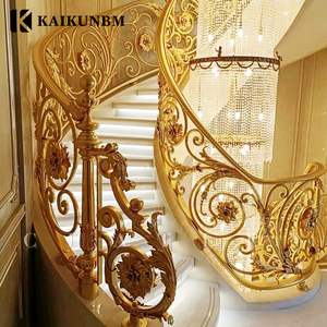 Chất Lượng Cao An Toàn Thiết Kế Sắt Rèn Cầu Thang Phía Trước Lan Can Vàng Thiết Kế Cầu Thang Lan Can - Product Image 1