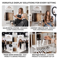 Présentoir à extensions capillaires sur mesure - Support mobile pour mèches de cheveux et étagères de présentation pour magasin de perruques avec roulettes