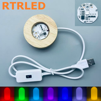 Base lumineuse LED USB 5V 6CM, Veilleuse RGB à cycle automatique sur base en bois pour lampe de table en bois avec étoile de la galaxie 3D sculptée à l'intérieur du cristal