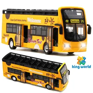 新款2023玩具巴士1:32比例拉回合金玩具巴士带灯音乐金属车身观光巴士车