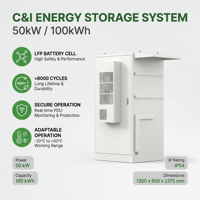 Système de Stockage d'Énergie Commercial (ESS) LiFePO4 50kW 112kWh à Faible Autodécharge, Refroidissement par Air, Haute Capacité, avec Onduleur Hybride Deye