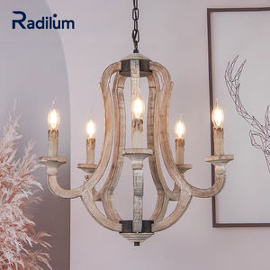 Ferme lustre en bois vieilli plafonnier luminaire suspendu lampe pour salle à manger salon chambre décor - Product Image 1