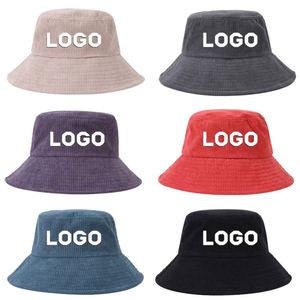 3D Embroidery Logo Character Winter Customized <b>Plain</b> Corduroy Blank Bucket Hat Inside Pocket Bulk Fishermen Hats - Product Image 1