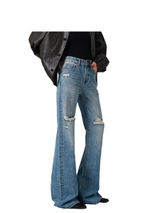 <span class=keywords><strong>Jean</strong></span> déchiré vintage délavé taille haute ample et décontracté pour <span class=keywords><strong>femme</strong></span>, nouvelle collection automne - Product Image 1
