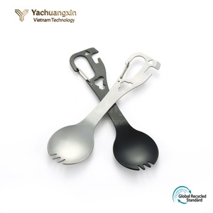 Fourchette-couteau multifonctionnelle en acier inoxydable pour l'extérieur avec ouvre-bouteille et mousqueton, couverts de camping portables - Product Image 4