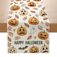 Taplak Meja Halloween Poliester Motif Kartun Amerika Terlaris Lintas Negara, Cetakan Digital Labu Hantu Gaya Baru 2026, Bernuansa Meriah
