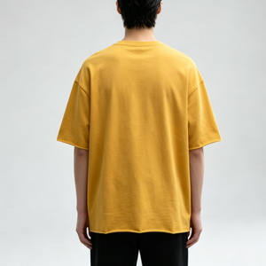 T-shirt Homme Jaune <span class=keywords><strong>Moutarde</strong></span> en Molleton Épais Coupe Boxy Ourlet Brut Style Décontracté Streetwear Manches Courtes – Ventes Flash - Product Image 3