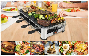 Grill électrique <span class=keywords><strong>raclette</strong></span> 1500W, barbecue de table intérieur pour 8 personnes avec fonduur de fromage et plaques antiadhésives pour les fêtes - Product Image 3