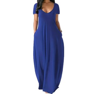 Casual Short Sleeve Maxi Dress With Pockets Loose Fit Irregular Skirt Smlxlxxl Europe And America Style - Product Image 5
