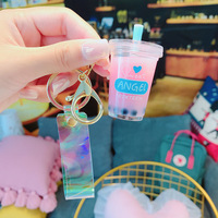 Vente en gros de porte-clés tasse à thé au lait perlé Porte-clés liquide Boba ours Porte-clés Boba flottant