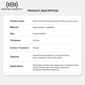 Panel de tela decorativa acústica principal, solución acústica hexagonal de poliéster con acabado de madera autoadhesivo para el Medio Ambiente - Product Image 4