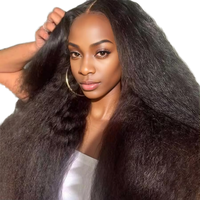 Perruque Lace Front Yaki Lisse en Cheveux Humains, Sans Colle, Pré-Pluckée, Nœuds Blanchis, Ligne de Cheveux Naturelle pour Femmes Noires
