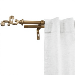 Classic Double <b>Curtain</b> Pole with Ornate Finials <b>Gold</b> Finish Traditional Style 0.75-0.99 Inch Diameter - Product Image 6