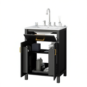 Conjunto de Mueble de Baño de 28 W x 18 D x 34 H con Lavabo de Cerámica, Puertas de Cierre Suave, Diseño Moderno, Independiente - Product Image 1