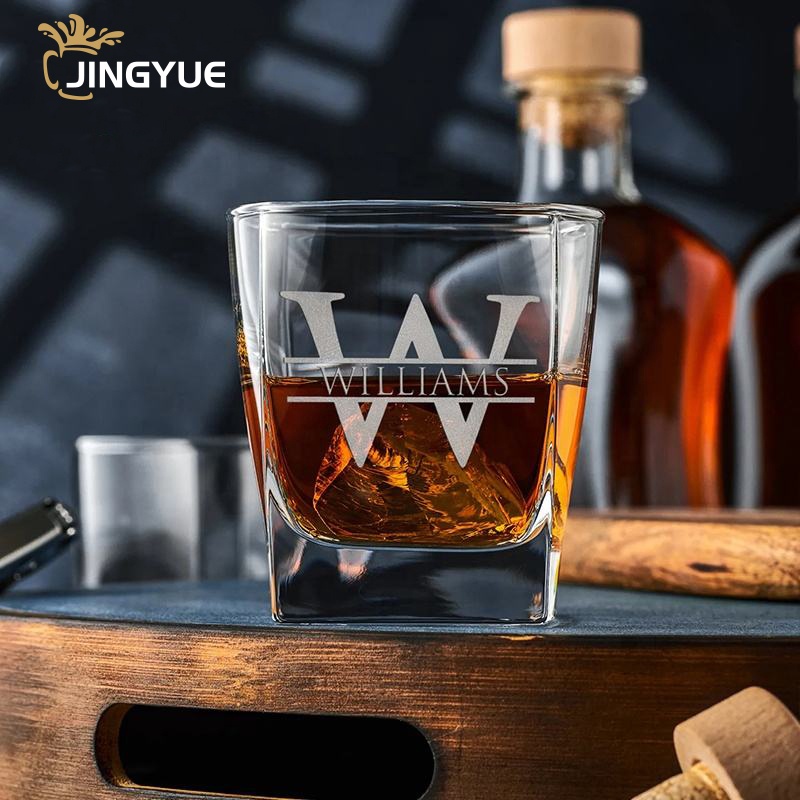 Квадратные прозрачные очки для виски JINGYUE с гравировкой на заказ, набор старых стекол для виски 270 мл с 4 чашками для бара