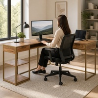 RongFeng Grote Ruimte Computerbureau L-vormige Hoektafel Robuust Metalen Frame Ladekasten Links Rechts Houten Oppervlak Computers