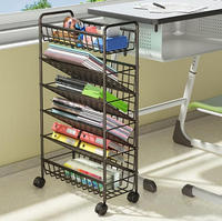Chariot de rangement mobile incliné sur roulettes pour livres, idéal pour la salle de classe et le bureau, en métal, pour optimiser l'espace