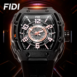 FIDI Mens Tonneau <b>Automatic</b> Mechanical Watch 3ATM Waterproof Sport <b>Chronograph</b> Silicone Strap Wristwatch For Men - Product Image 5