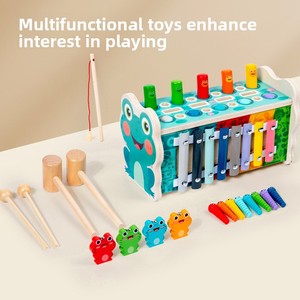 Caja de Actividades de Madera 4 en 1 con Forma de Rana: Juego de <span class=keywords><strong>Martillo</strong></span>, Pesca de Colores Giratoria, Captura de Gusanos, Juguete Sensorial Montessori de Motricidad Fina para Niños - Product Image 4