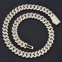 Collier en zircon glacé à quatre rangs de 15 mm, style rappeur, chaîne cubaine Miami hip-hop, plaqué or et argent avec diamant et perle, cadeau