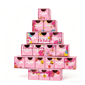 Unique 19 Days <b>Christmas</b> Tree Advent Calendar <b>Box</b> with Drawers Pink Cartoon Print Rigid Paperboard Mystery <b>Box</b> for Wholesale - Product Image 1