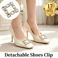 Clips de chaussures détachables en forme carrée avec perles et strass, décorations de talons pour mariage