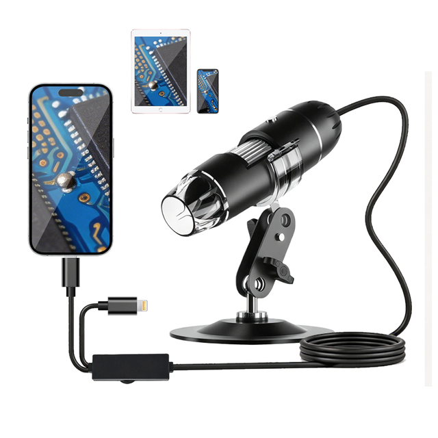 Derasee 50x-1600x Magnification Pocket Microscope USB-C Mini Microscope Camera with 8 LEDs for Android IOS