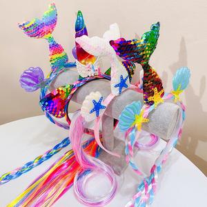 Accessoires de fête d'anniversaire, <span class=keywords><strong>serre</strong></span>-tête en forme de fleur de sirène, étoile, paillettes, corne de <span class=keywords><strong>licorne</strong></span> pour filles et adultes - Product Image 1