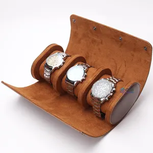 Boîte de rangement en cuir flanelle, organisateur de 3 montres, boîtes à rouleau pour montres et étuis de montre en cuir, vente en gros