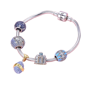 Silver Plated Charm <b>Bracelet</b> With Crystal <b>Beads</b> And Building Pendant For Women Classic Style Gift Jewelry - Product Image 1