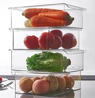 Conteneur transparent pour aliments, boîte de rangement rectangulaire en acrylique empilable pour réfrigérateur