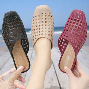 Summer Spring Autumn Light Weight Anti-Slip Square Toe flats PVC Beach Baotou Flat Outdoor <b>Slides</b> Slippers for Women - Product Image 3