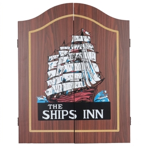 Armoire de fléchettes en bois avec tableau de scores mural, ensemble de fléchettes avec motif de bateau à voile pour la maison, le bar ou le pub - Product Image 2