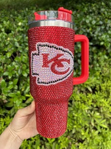 Vasos de Acero Inoxidable de 40 oz con Pedrería del Equipo de Fútbol Americano Kansas City Chiefs, 17 Colores, con Asa y Tapa, Estilo Bling - Product Image 2