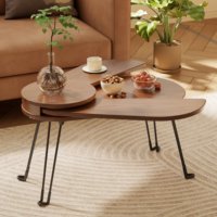 Tables basses décoratives pliantes en bois massif de style rustique pour salon, design étroit et compact, finition noyer, stock US BJ037