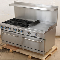 Cuisinière à gaz commerciale de 60 pouces avec 6 brûleurs, plaque chauffante de 24 pouces et 2 fours, en acier inoxydable, cuisinière de restaurant