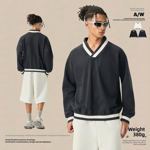Pull court décontracté à col en V pour garçon, style preppy britannique, 380G, coton, inspiré du style Old Money - Product Image 5