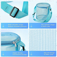Sac de rangement en maille pour enfants, seau à sable rond, sac de rangement pour jouets de plage, sac pliable en polyester pour jouets de sable, fermeture éclair, 15x17cm