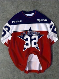 Maglietta Jersey California 32 per Ragazzi in Poliestere Traspirante a Maniche Corte Casual con Stampa Digitale Design Squadra Rosso/Bianco/Blu - Product Image 1