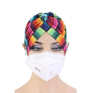 Wholesale Custom Logo Hair Accessories Solid Color Ruffle Turbans Head Wrap Top Knotted Headwear Printed Turban For Women