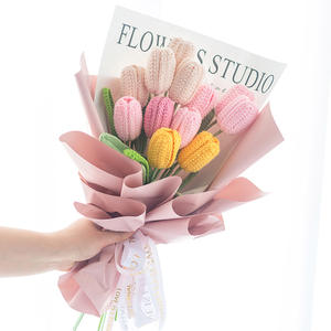 Finished <strong>Handmade</strong> <strong>Knitted</strong> Tulip Artificial <strong>Flower</strong> <strong>Handmade</strong> <strong>Flower</strong> Tulip Bouquet DIY Yarn <strong>Knitted</strong> <strong>Crochet</strong> Bouquet - Product Image 2