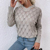 Pull en tricot à col en V et découpes aux épaules à motif floral pour femme, vêtement décontracté pour l'automne et l'hiver