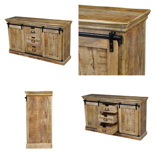 Buffet en bois vintage artisanal avec portes richement sculptées et un grand espace de rangement pour l'intérieur de la salle à manger - Product Image 5