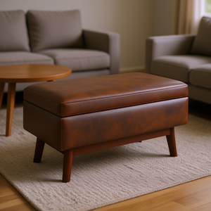 Owen - Otomana Rectangular de Cuero Marrón Castaño Envejecido, Mueble de Salón Moderno de Mediados de Siglo - Product Image 2