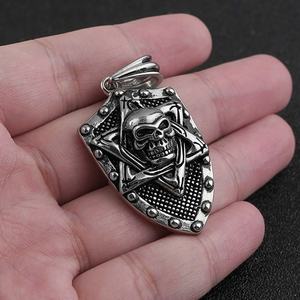 Pendentif de collier rond en acier inoxydable motif crâne Hip Hop pour homme - Product Image 4