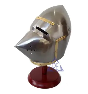 Guerrero vikingo Medieval Pigi Face Casco de armadura griega Recreación Disfraz de lujo Casco de armadura griega Disfraces de nueces para la venta