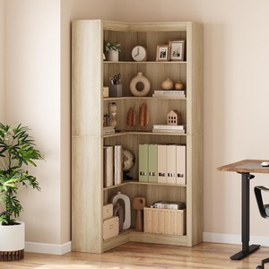 Fornitore di fabbrica all'ingrosso pesante libreria ad angolo a 5 livelli 71.8 ''alto a forma di L scaffale in legno stile fattoria di stoccaggio