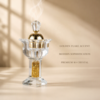Brûleur d'encens en cristal K9 avec feuille d'or, couvercle creux en forme de lune, diffuseur d'aromathérapie à facettes, centre de table zen de luxe pour la décoration intérieure